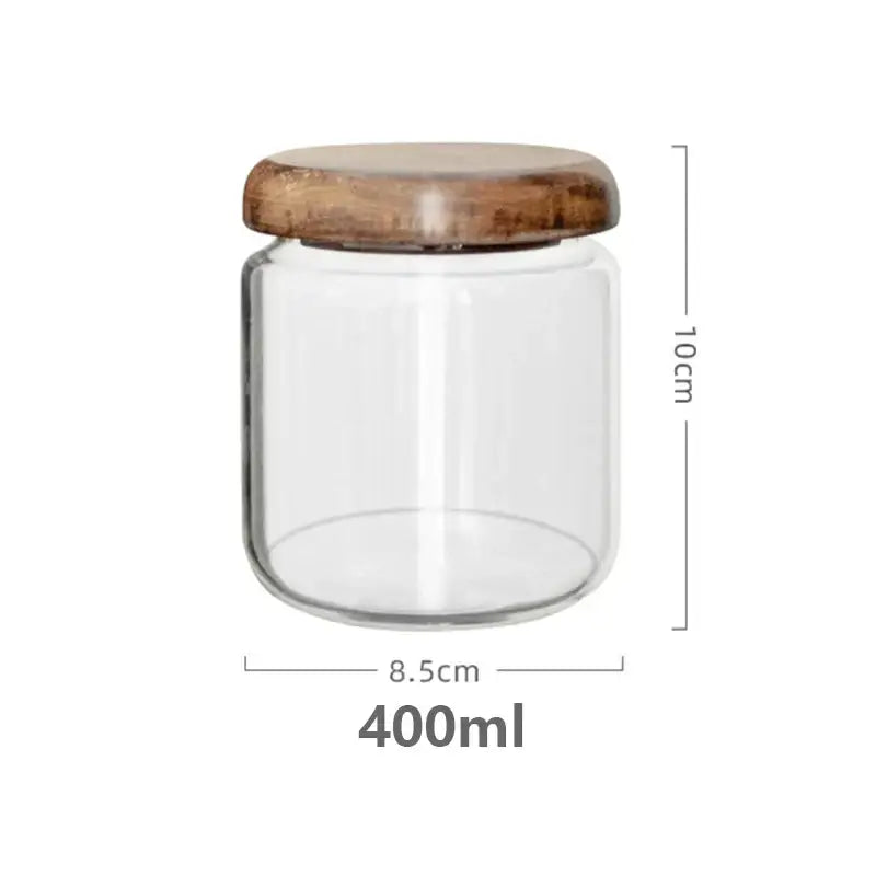 Elegant acacia wood lid glass food storage jars kitchen set by Decorbites